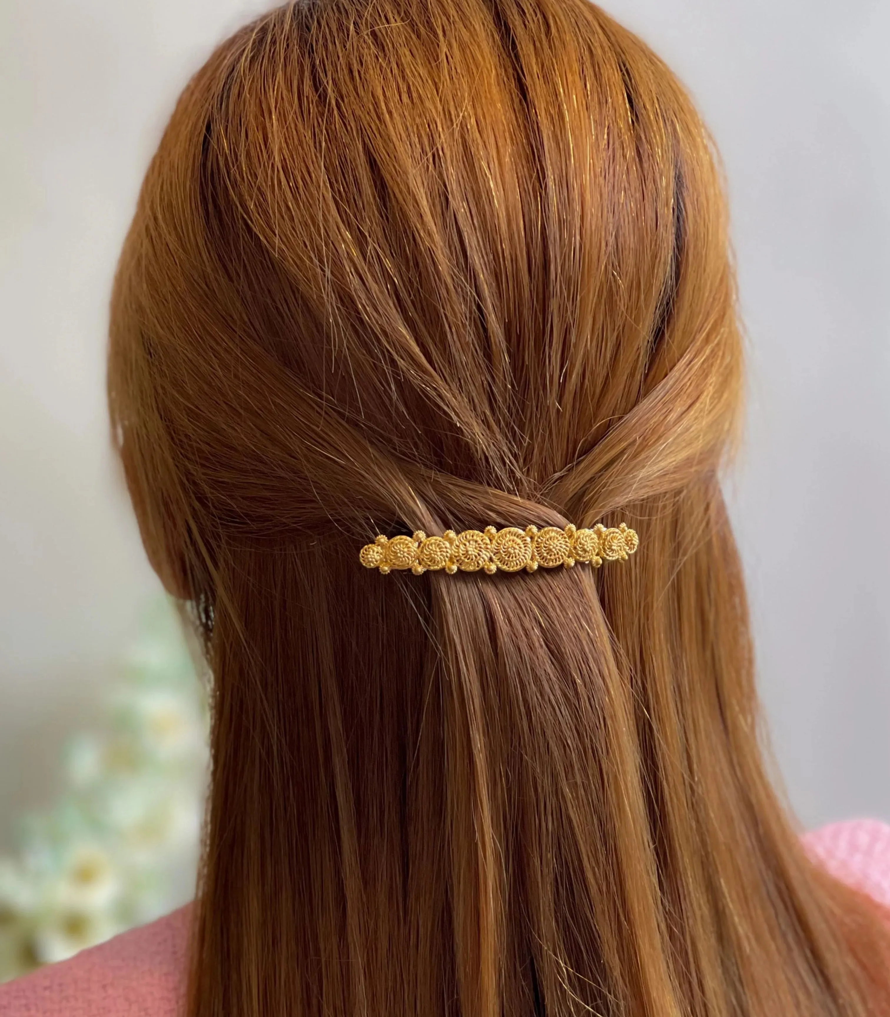 Padumna Gold Filigree Tambourine Bridal Hair Barrette