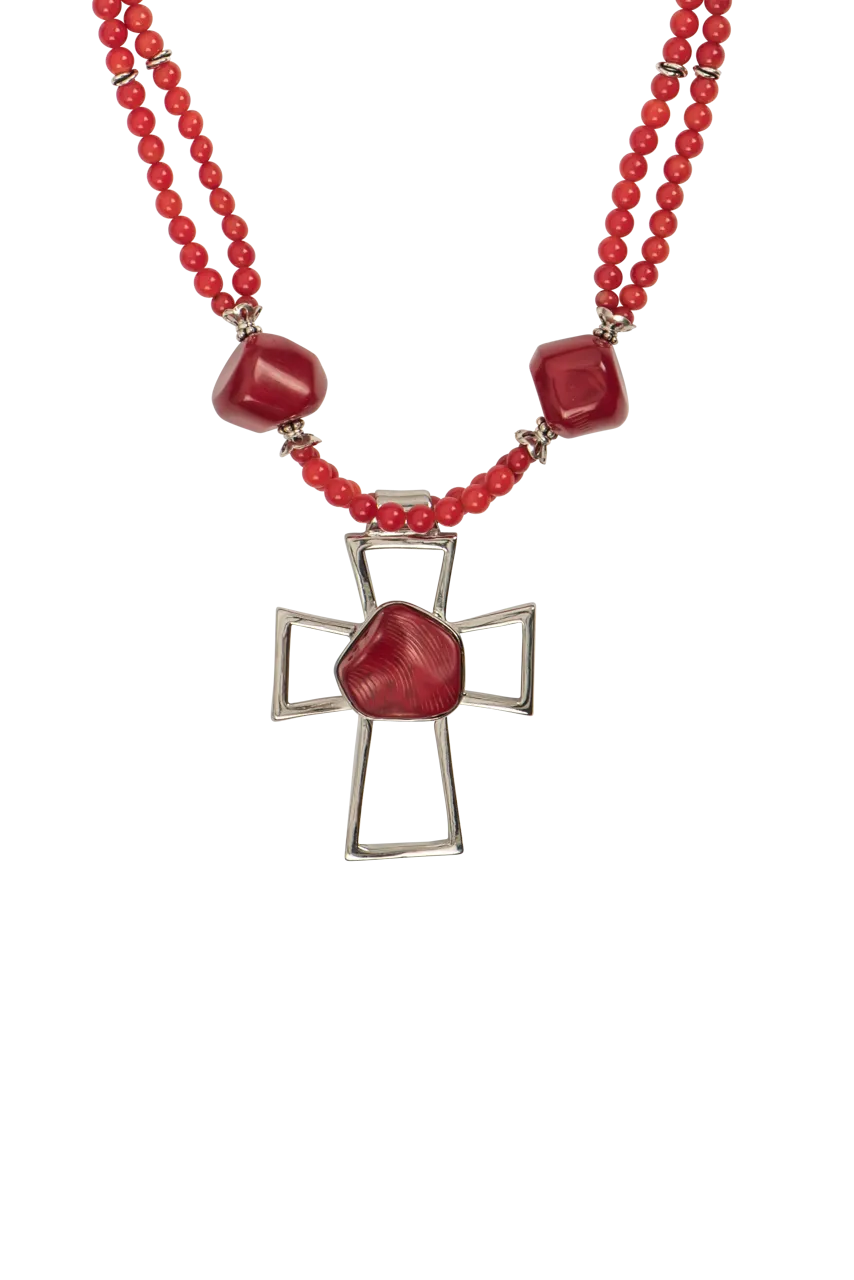 Paige Wallace Coral Cross Pendant Necklace