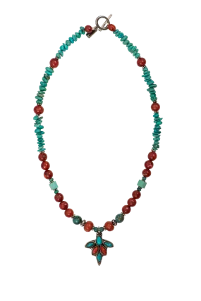 Paige Wallace Turquoise & Coral Pendant Necklace