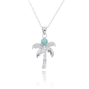 Palm Tree Pendant Necklace with Larimar and White Topaz