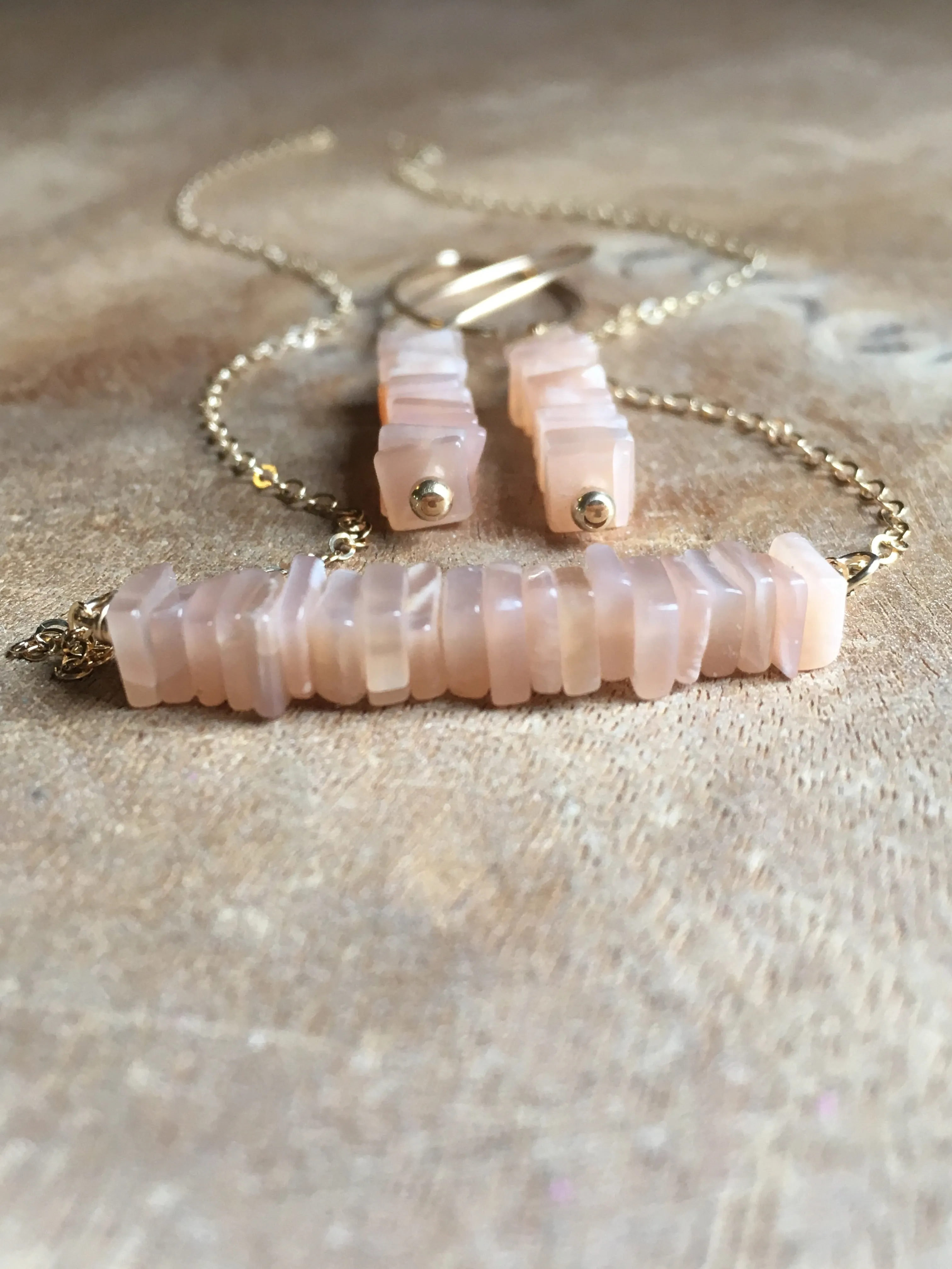 Peach Moonstone Necklace Gold or Silver