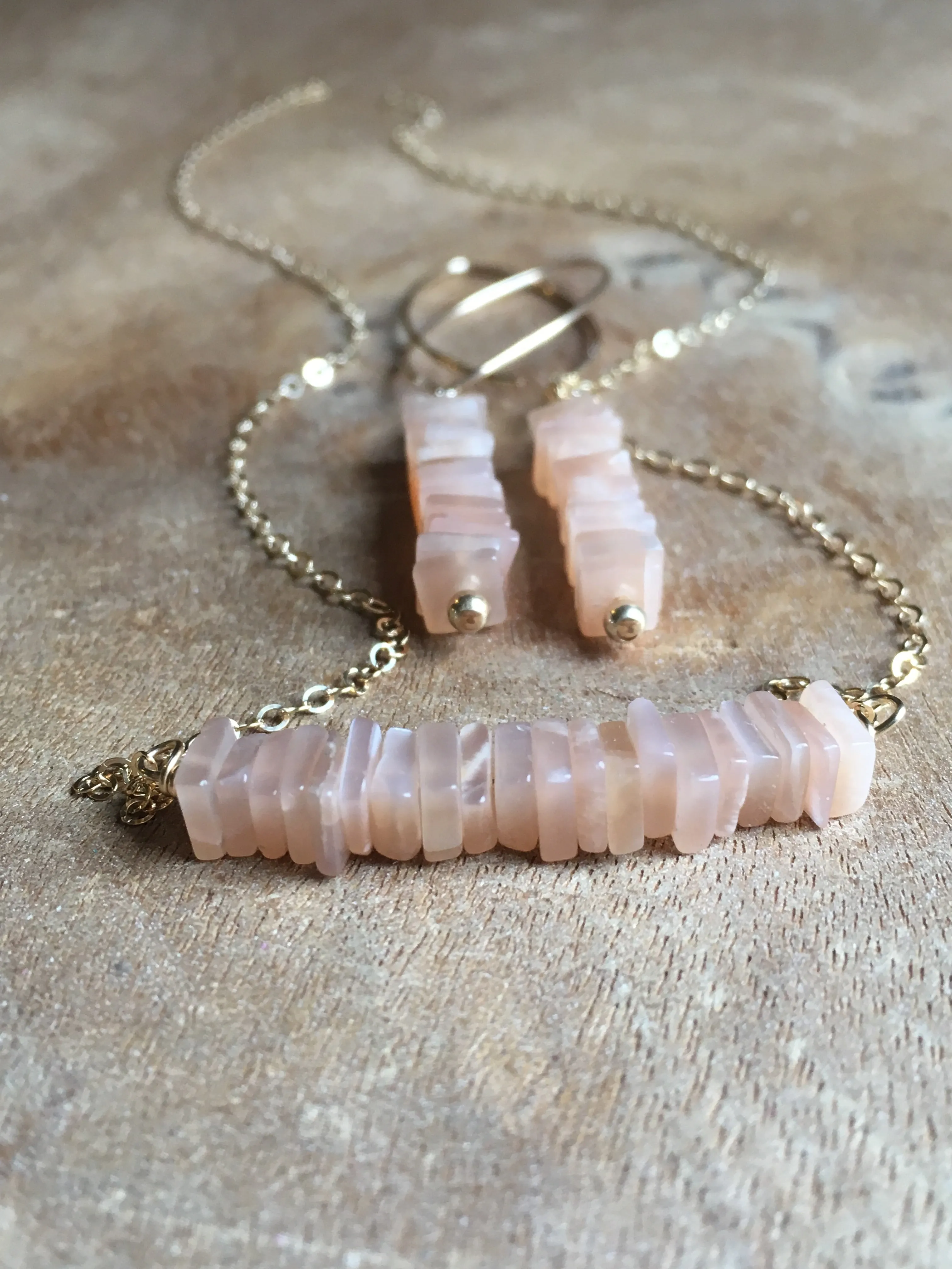 Peach Moonstone Necklace Gold or Silver