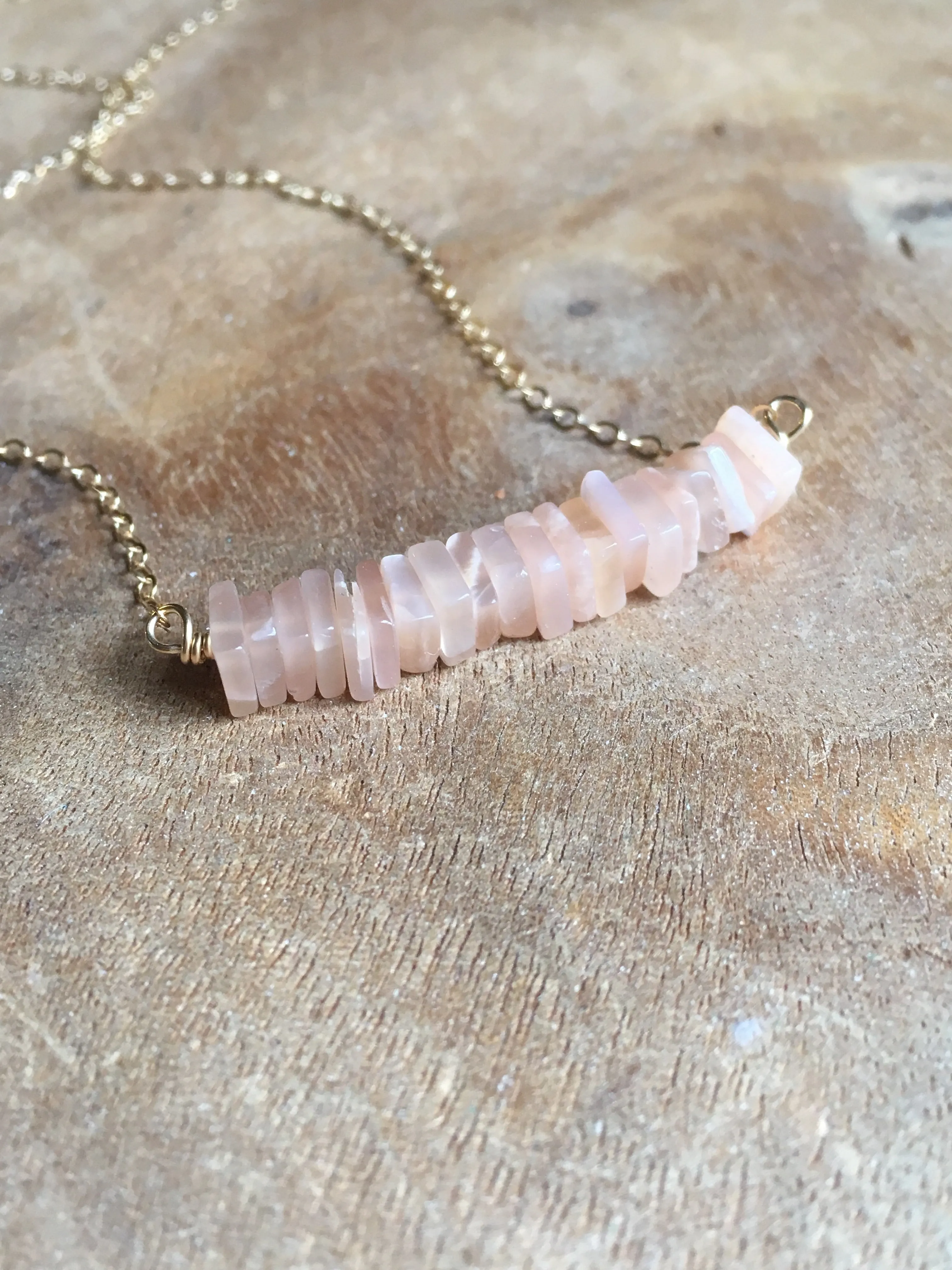 Peach Moonstone Necklace Gold or Silver