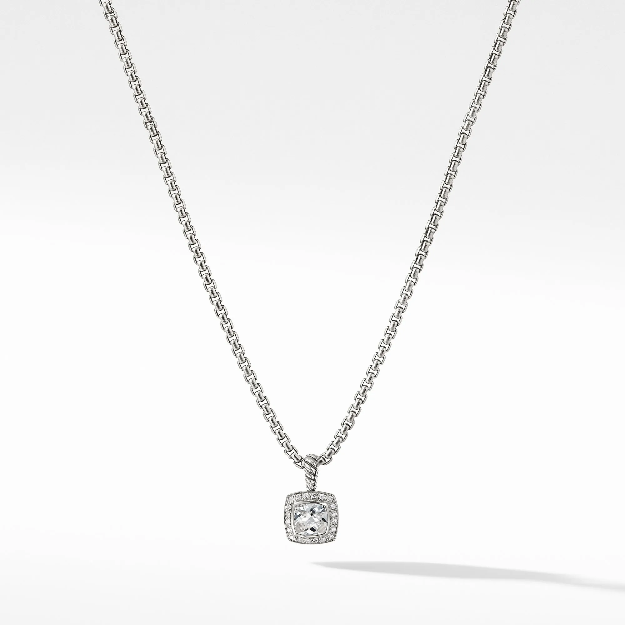 Pendant Necklace with White Topaz and Diamonds, 17" Length