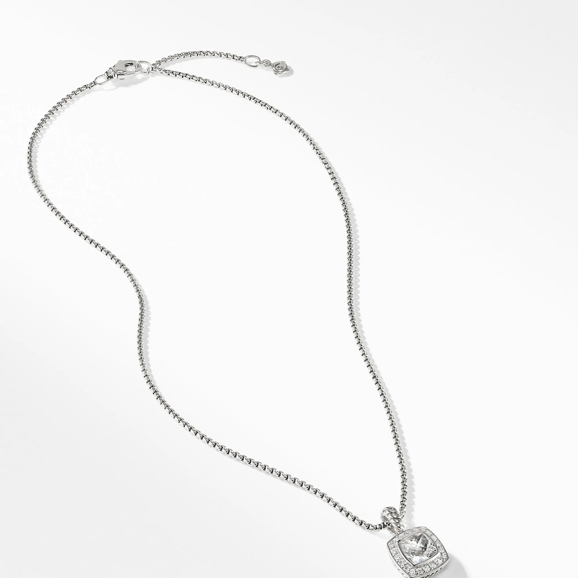 Pendant Necklace with White Topaz and Diamonds, 17" Length