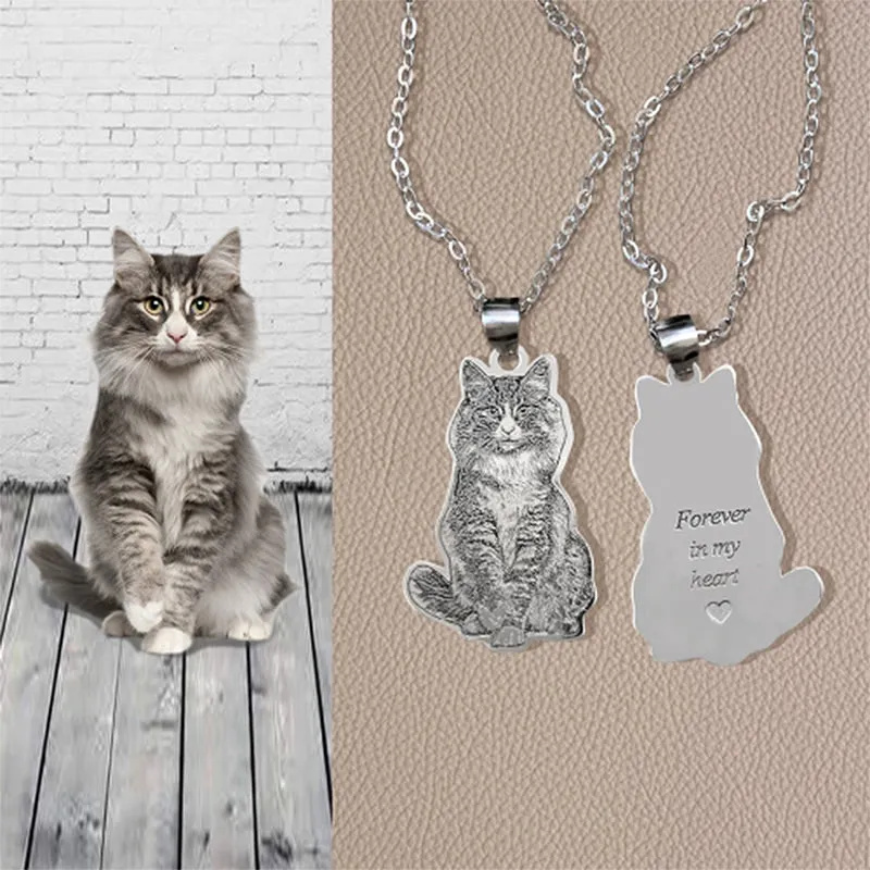 Personalized Cat Photo Necklace Titanium Steel