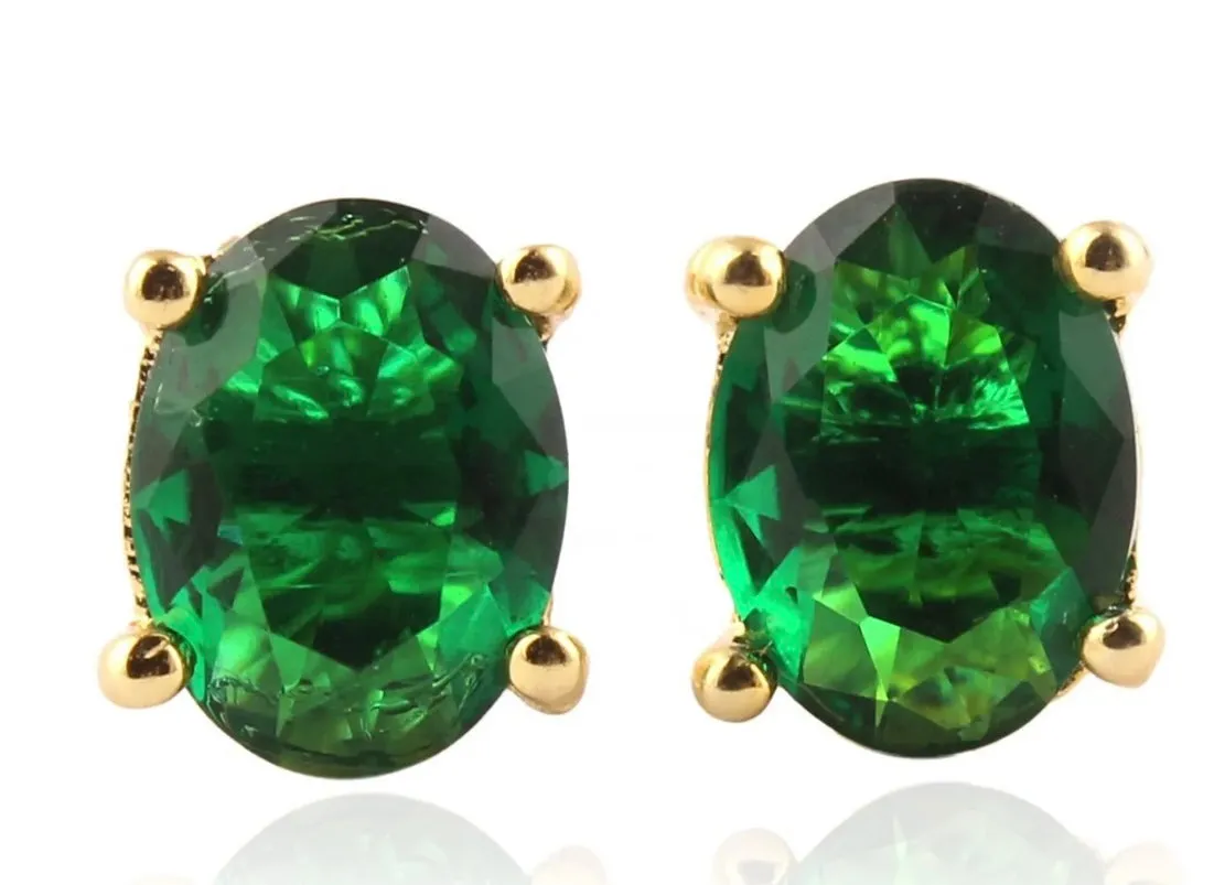 Petite Oval Green Quartz Gemstone Stud Earrings