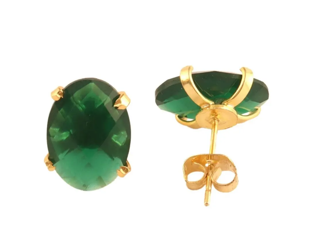 Petite Oval Green Quartz Gemstone Stud Earrings