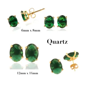 Petite Oval Green Quartz Gemstone Stud Earrings