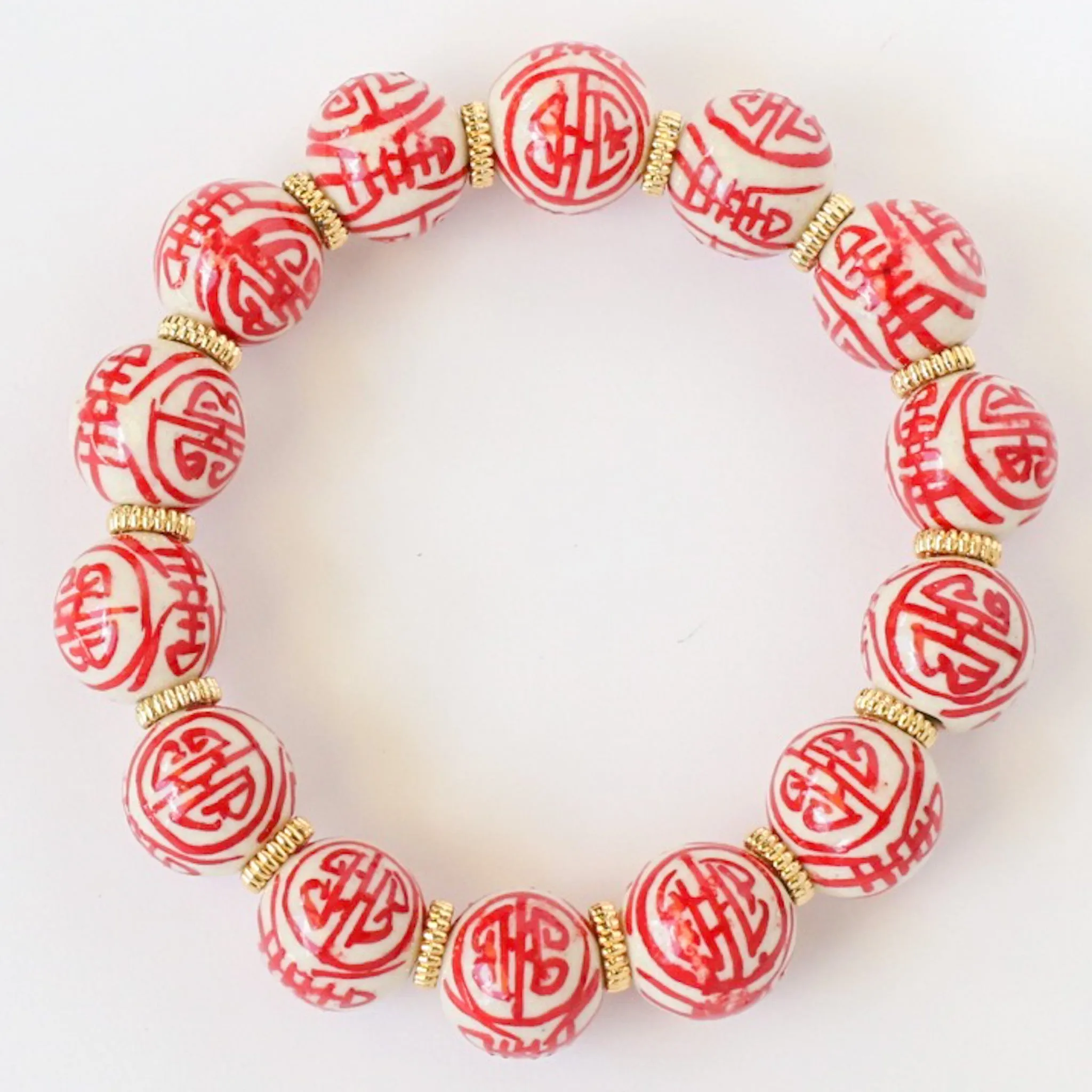 Pink & White Chinoiserie Porcelain Beaded Bracelet, Grandmillenial Style