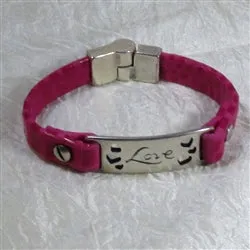 Pink ID Style Leather Bracelet