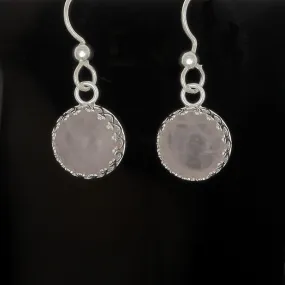 Pink Quartz Earrings bezel gallery set in Sterling Silver