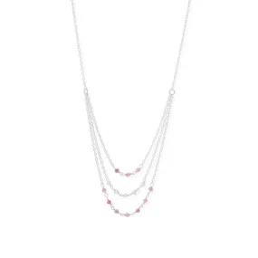 Pretty in Pink! 16" 3 Row Pink Tourmaline and Rainbow Moonstone Necklace