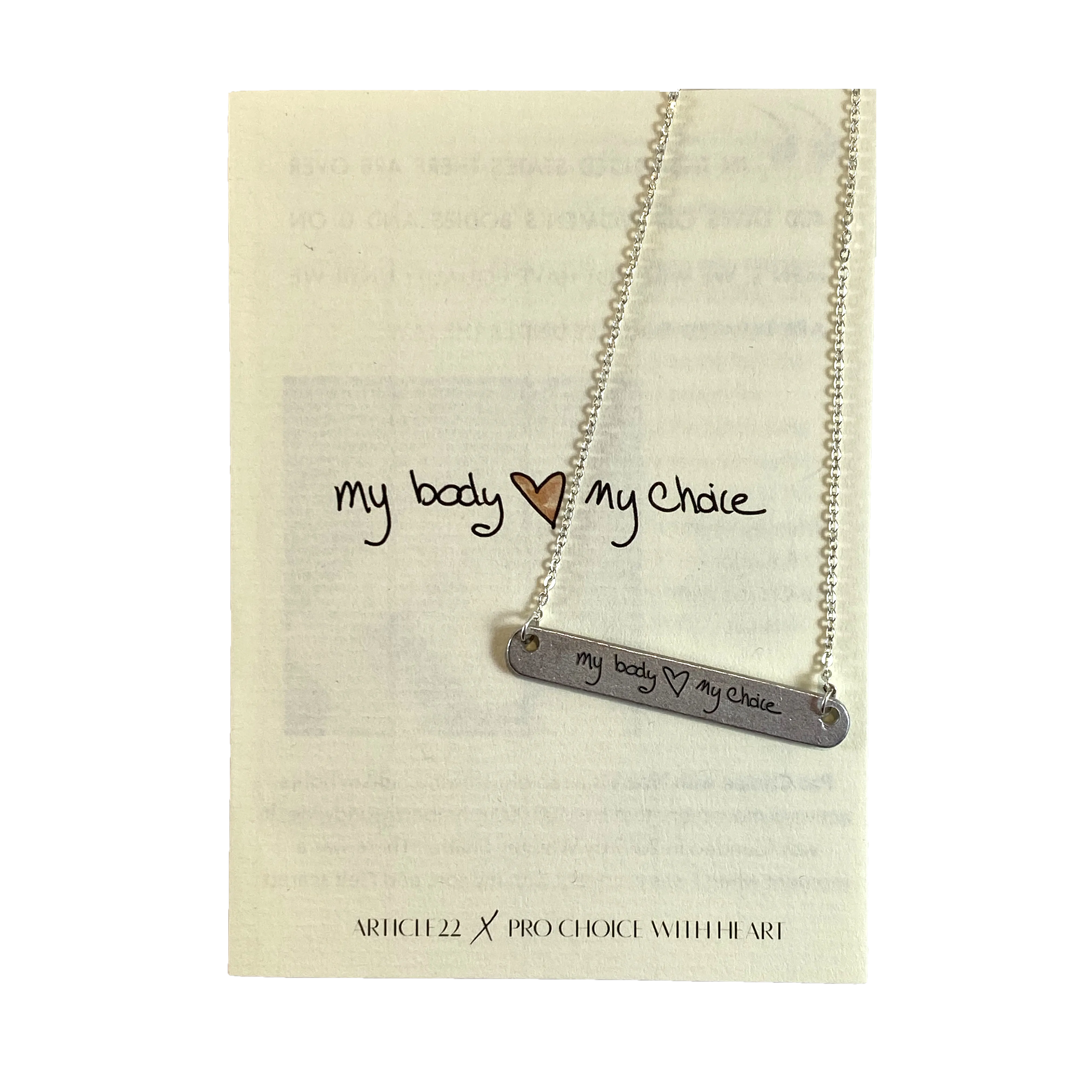 PROCHOICE WITH HEART COLLABORATION - MY BODY MY CHOICE BAR TAG NECKLACE