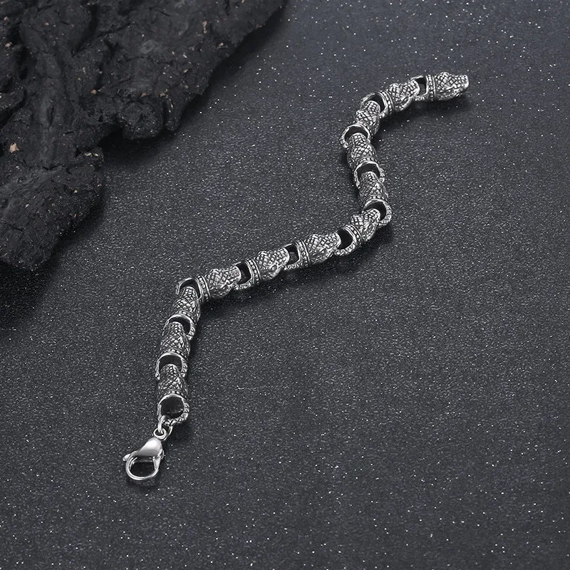 Punk Retro 10mm Stainless Steel Snake Head Bracelet for Men - European and American Fashion Design