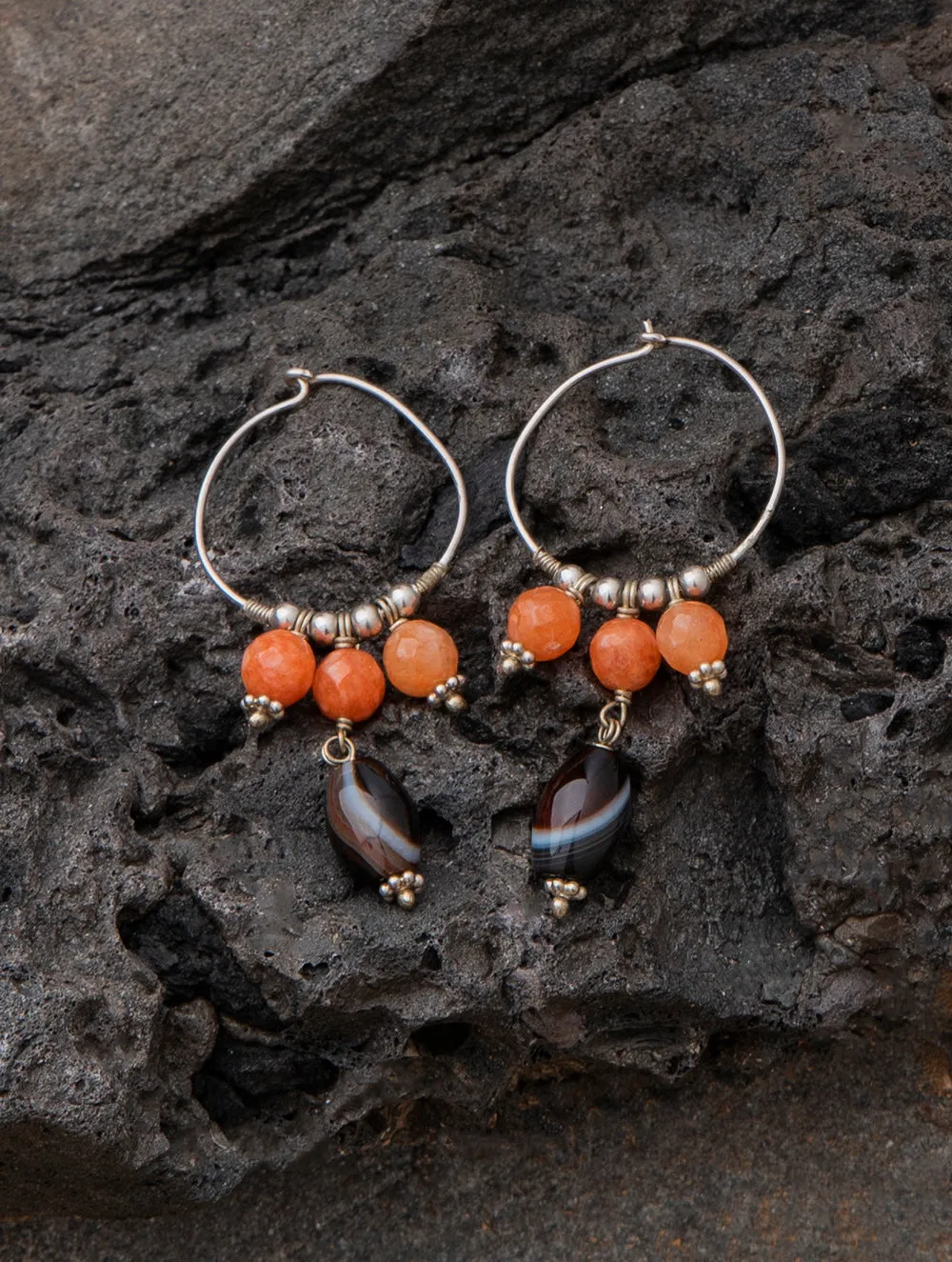 Pure Silver Earrings With Semi Precious Stones - Orange Brown Rhapsody