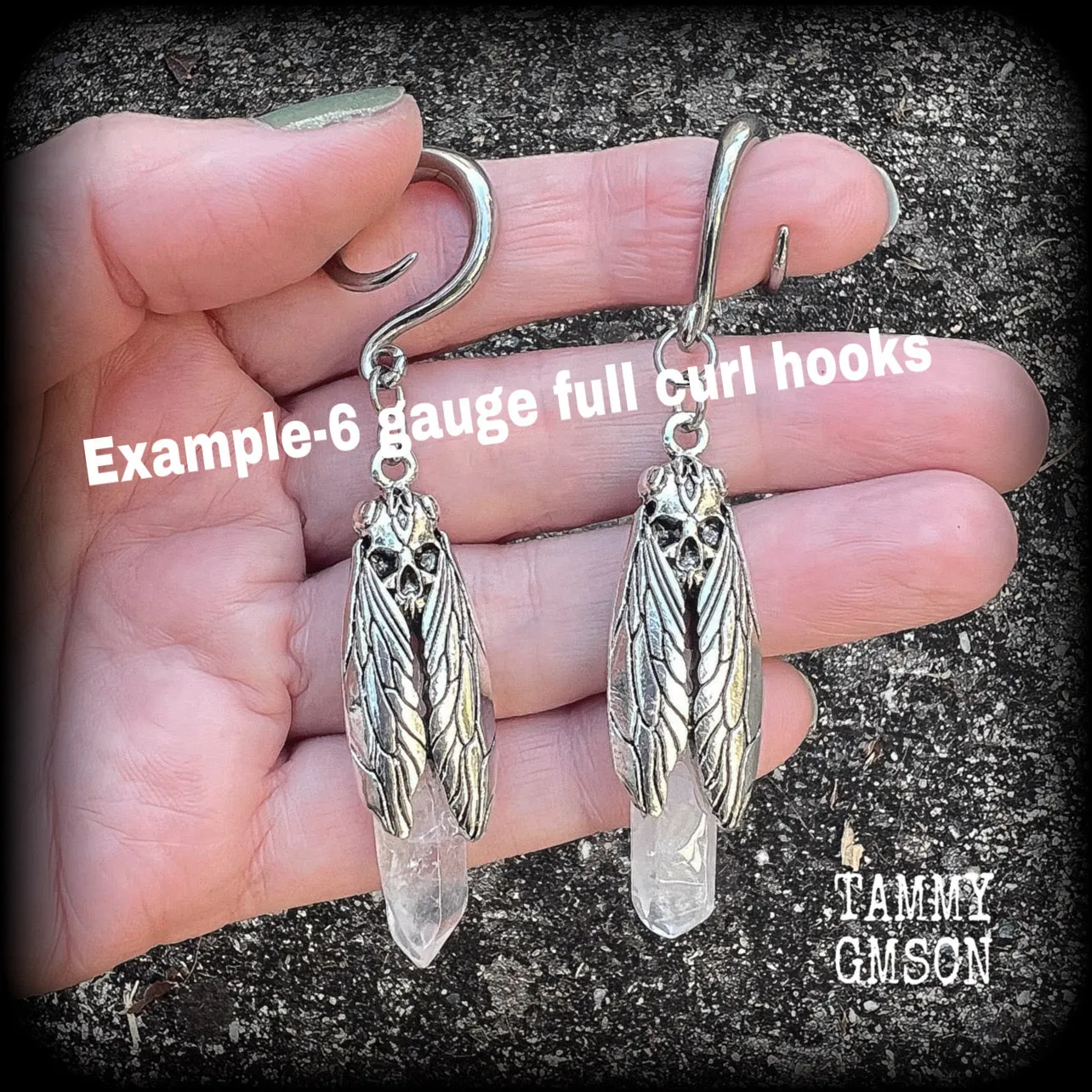 Quartz moth ear weights-Deaths head moth ear hangers