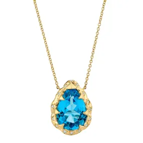 Queen Water Drop Blue Topaz Necklace with Sprinkled Diamonds