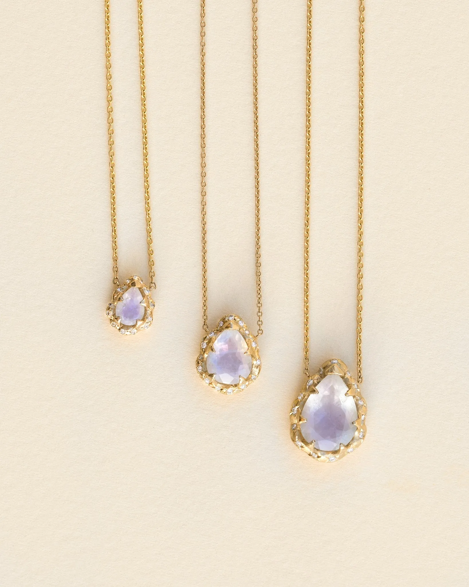 Queen Water Drop Moonstone Necklace with Sprinkled Diamonds