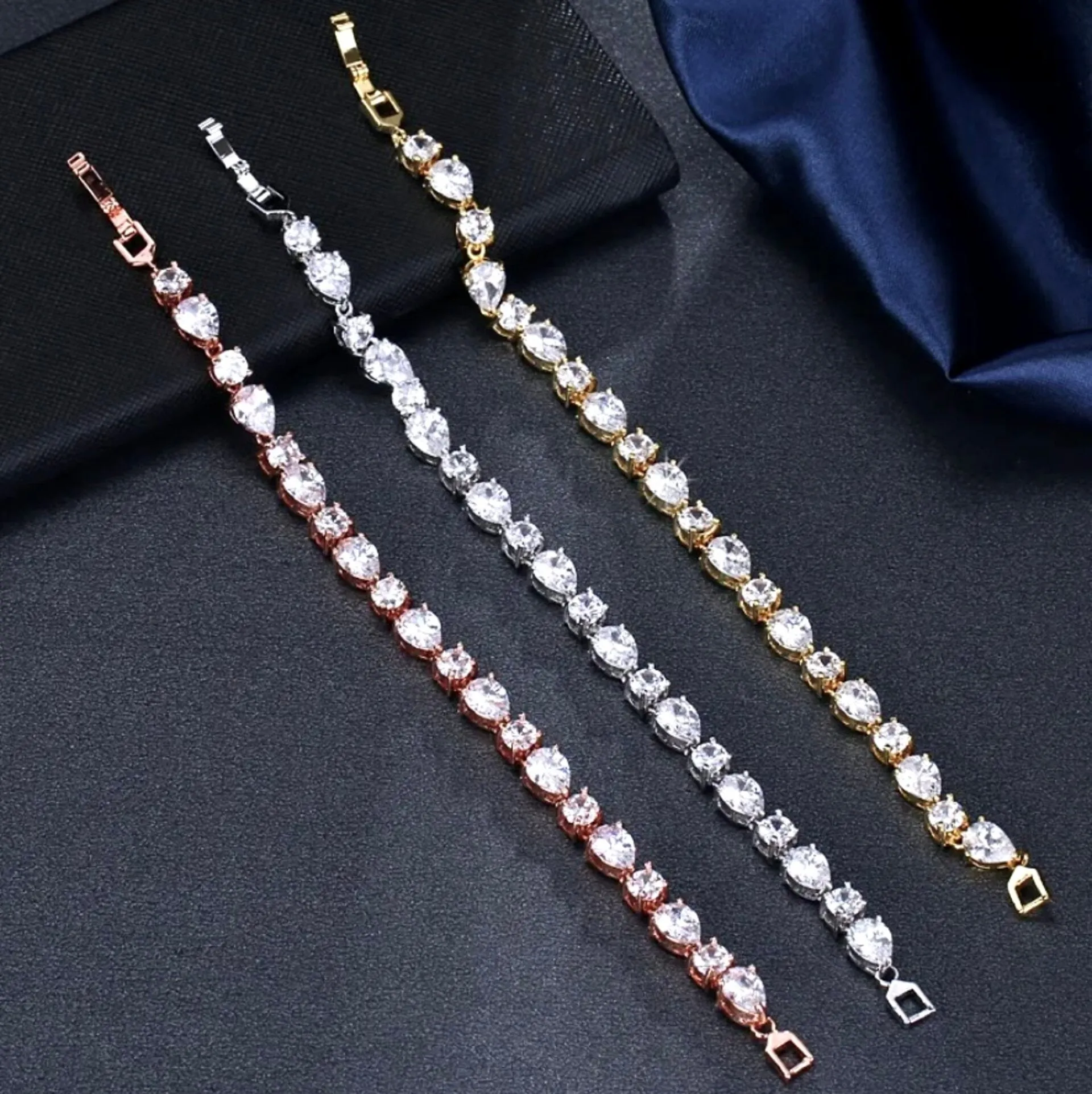 "Colette" - Cubic Zirconia Bridal Bracelet - Available in Silver, Rose Gold and Yellow Gold