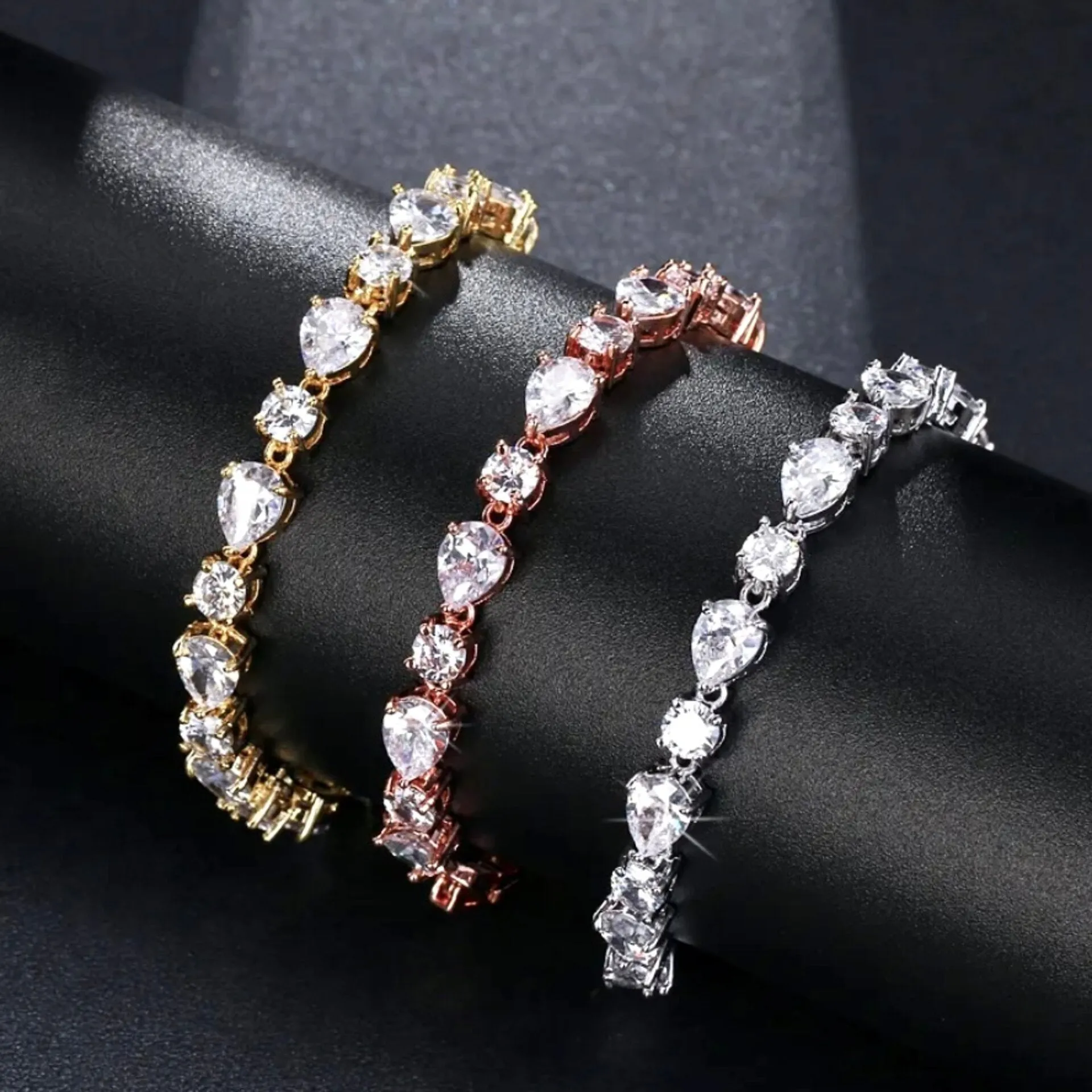 "Colette" - Cubic Zirconia Bridal Bracelet - Available in Silver, Rose Gold and Yellow Gold