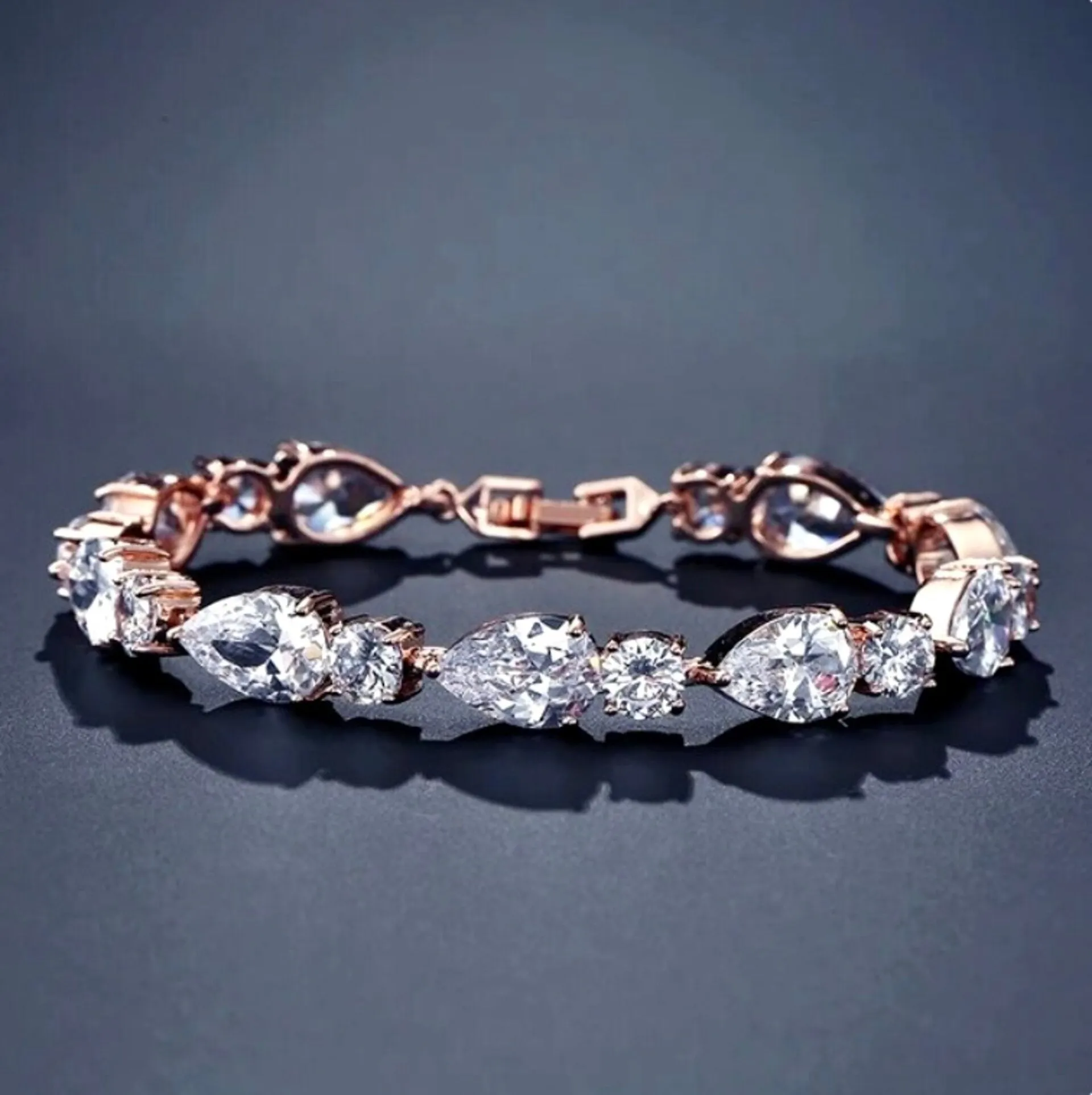 "Colette" - Cubic Zirconia Bridal Bracelet - Available in Silver, Rose Gold and Yellow Gold