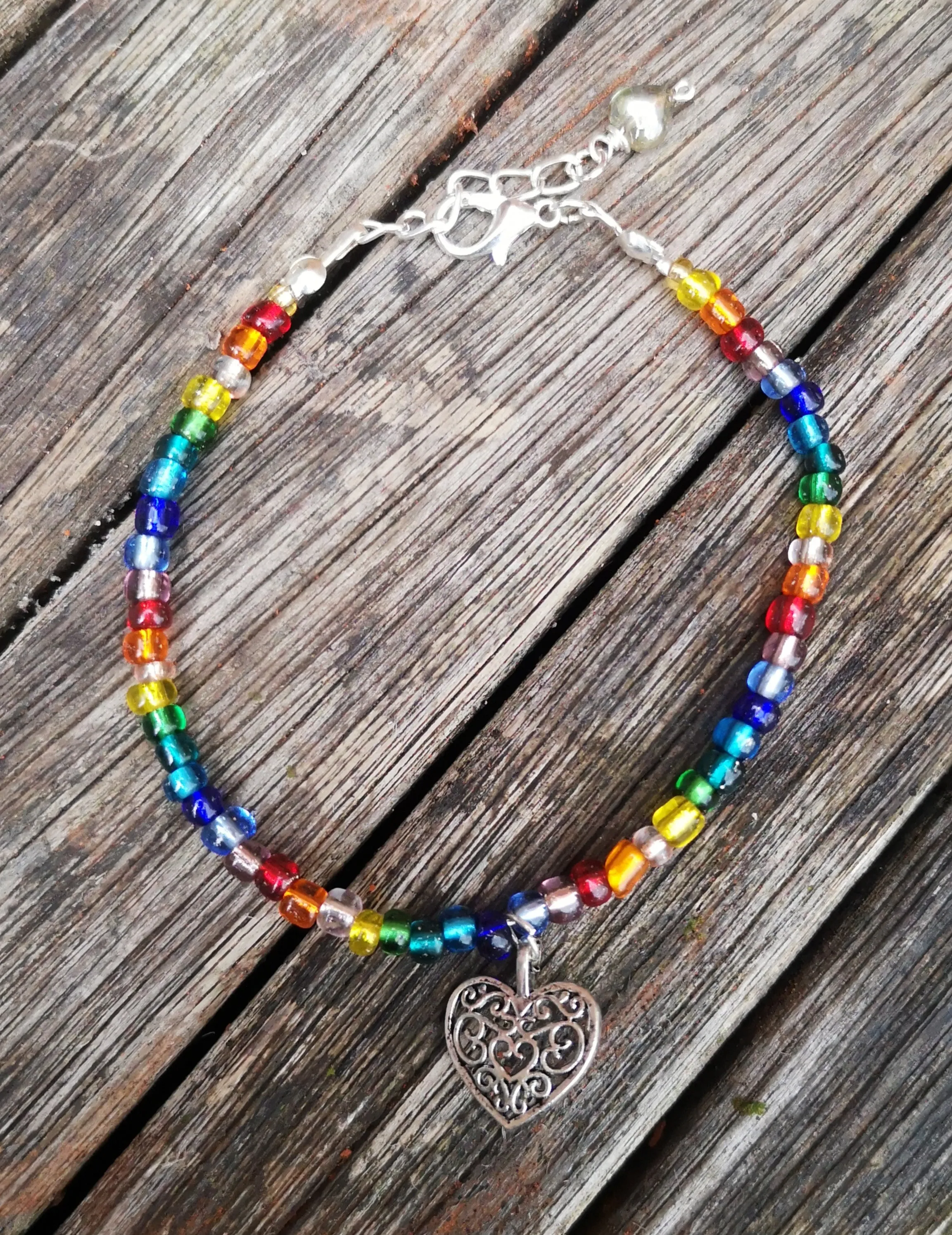 "Love & Pride" simple rainbow LGBT bracelet with heart charm