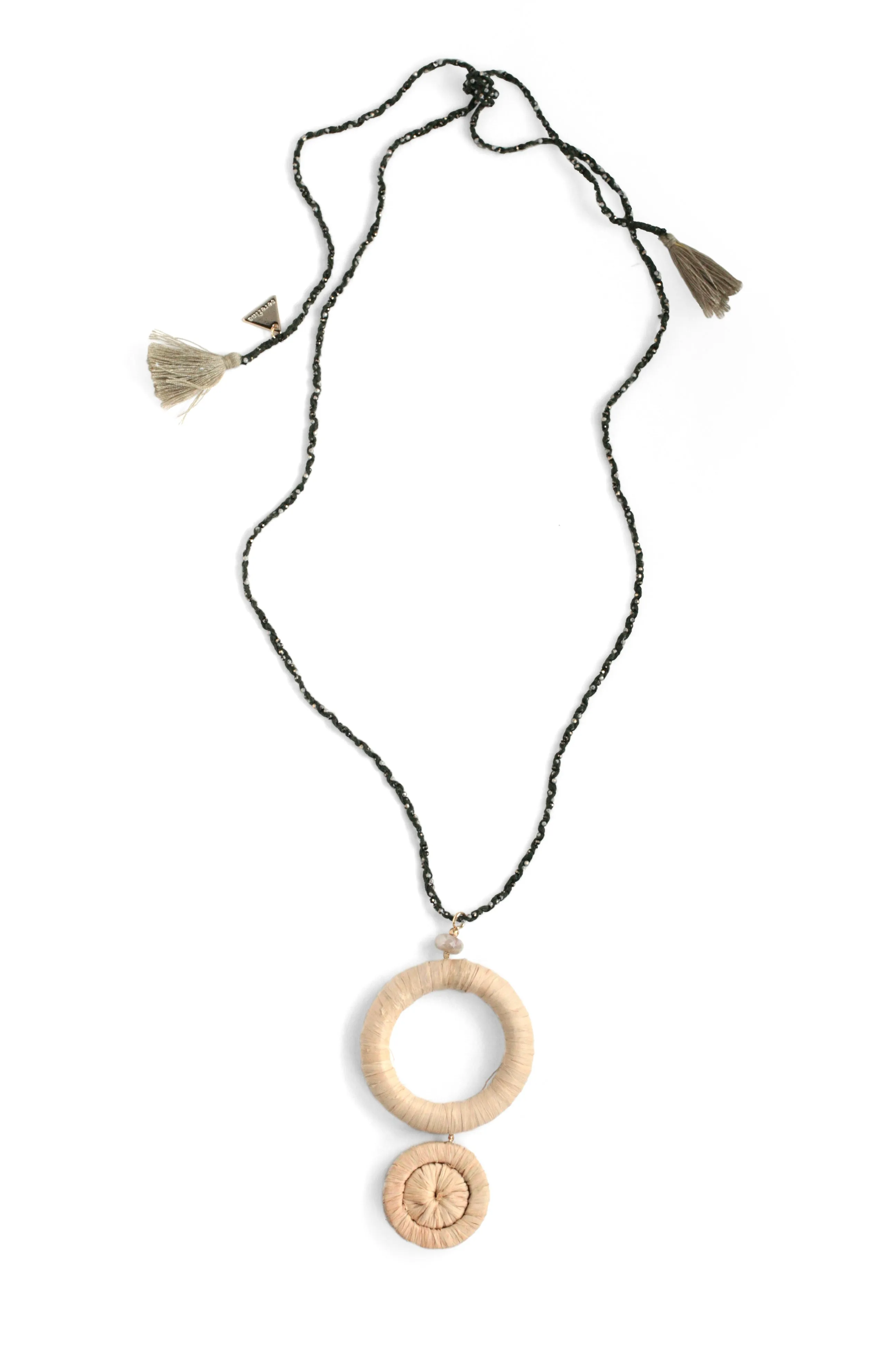 Raffia Circle Pendant necklace with Moonstone - Pearl