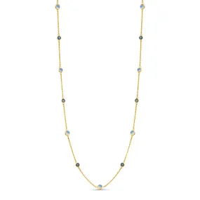 Rainbow Moonstone & Blue Diamond Round Necklace In 18K Yellow Gold