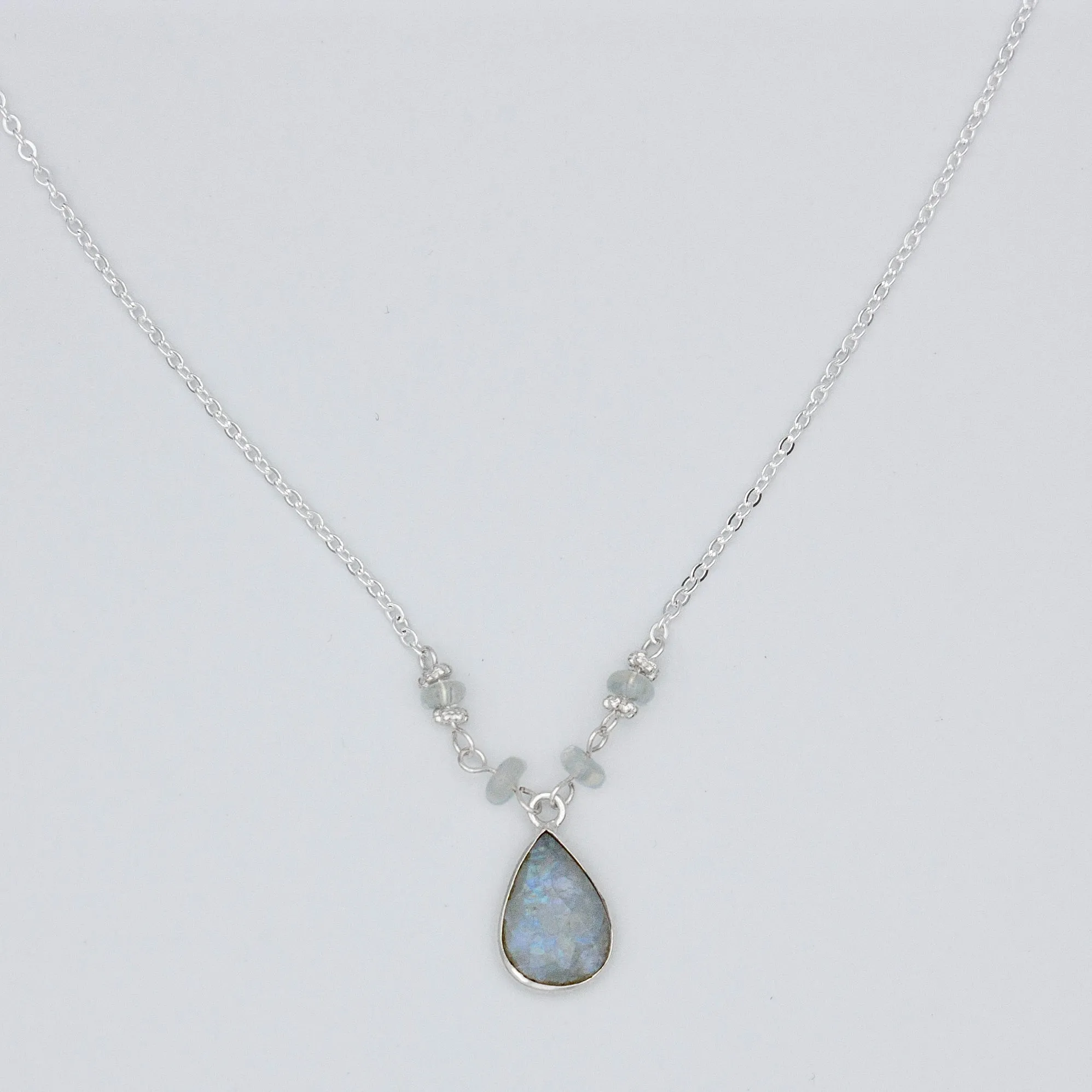 Rainbow Moonstone Beaded Teardrop Pendant Necklace