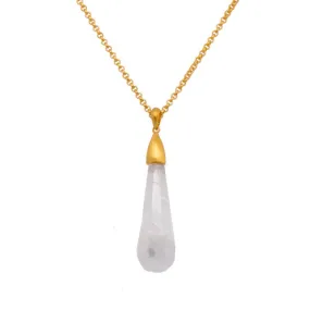 Rainbow Moonstone Drop Cabochon Pendant 24K Gold Vermeil