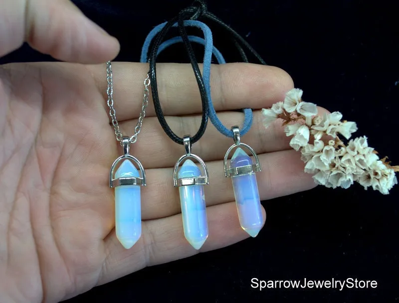 Rainbow moonstone Opalite Pointed Bullet Pendant Opalite crystal pendant Crystal pendulum pendant Personalized gift for her Christmas gift