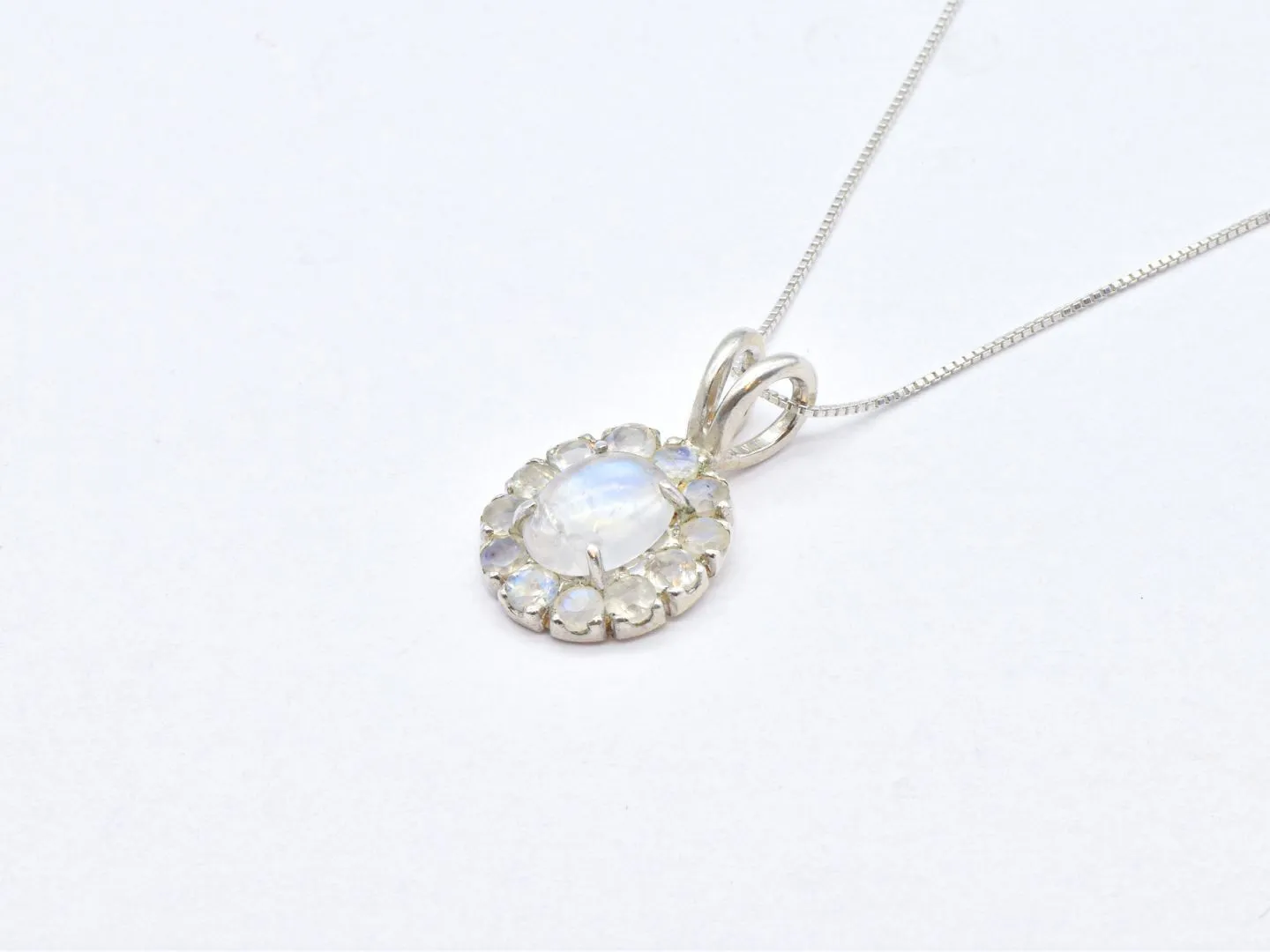 Rainbow Moonstone Pendant -Vintage Flower Necklace -  June Birthstone Pendant