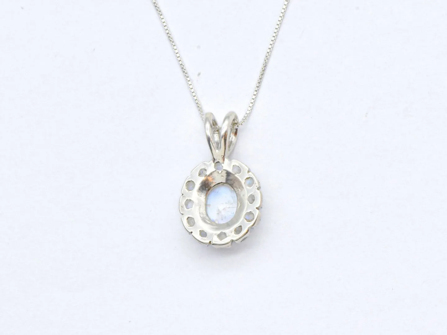 Rainbow Moonstone Pendant -Vintage Flower Necklace -  June Birthstone Pendant