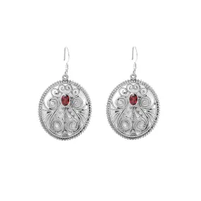 Rajasthani Filigree Silver & Garnet Earrings