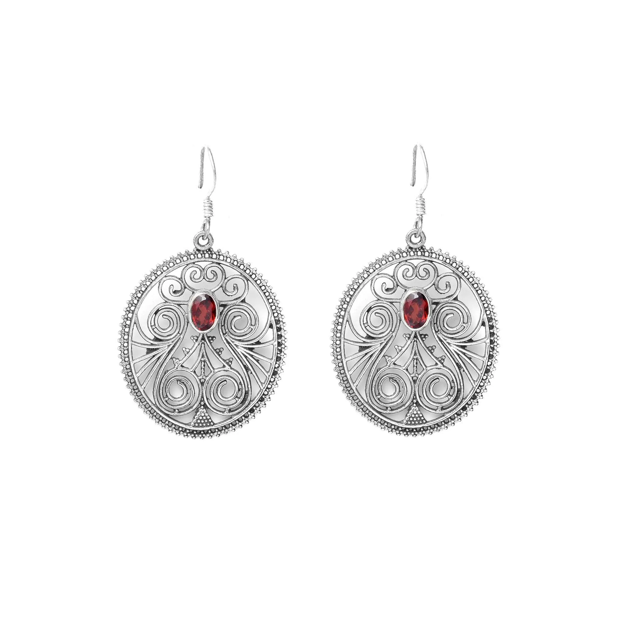 Rajasthani Filigree Silver & Garnet Earrings