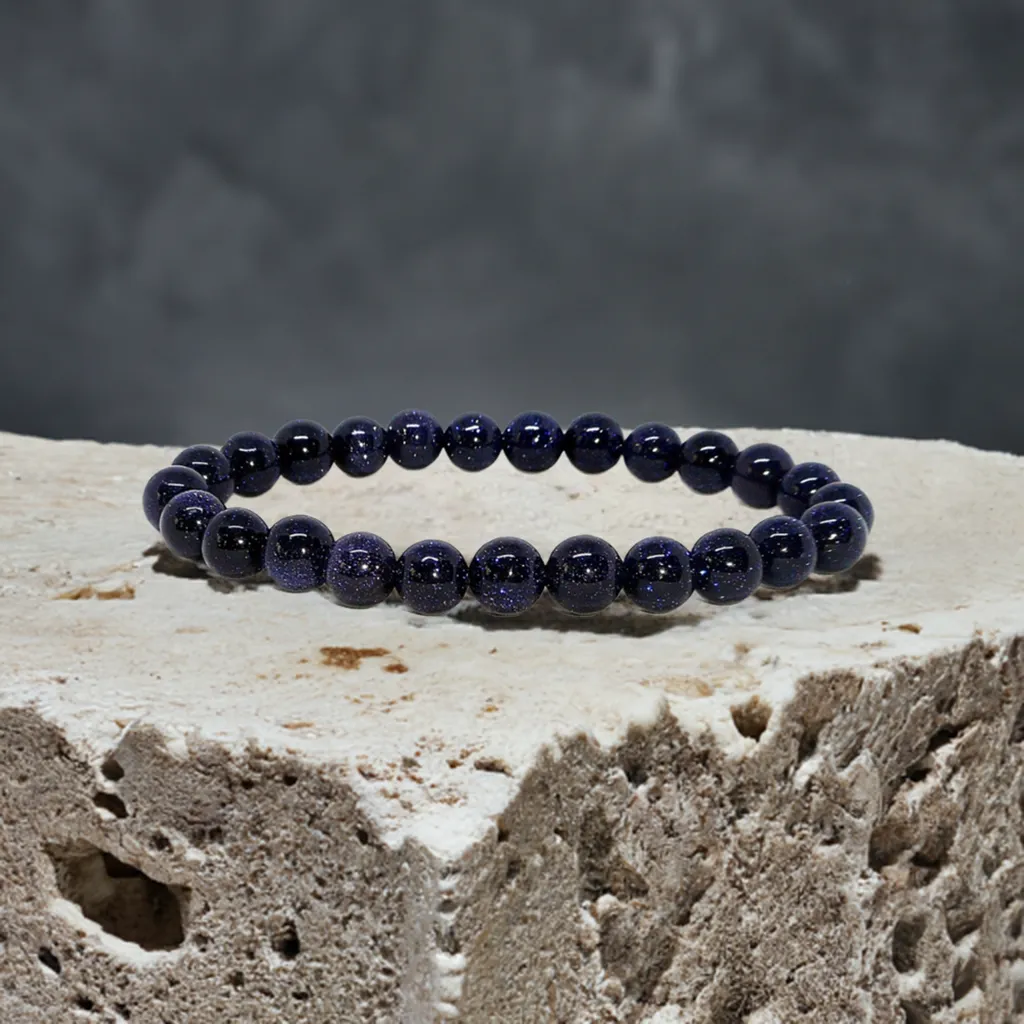 Real Blue Goldstone Beaded Elastic Bracelet – Healing Crystal Jewelry for Men & Women