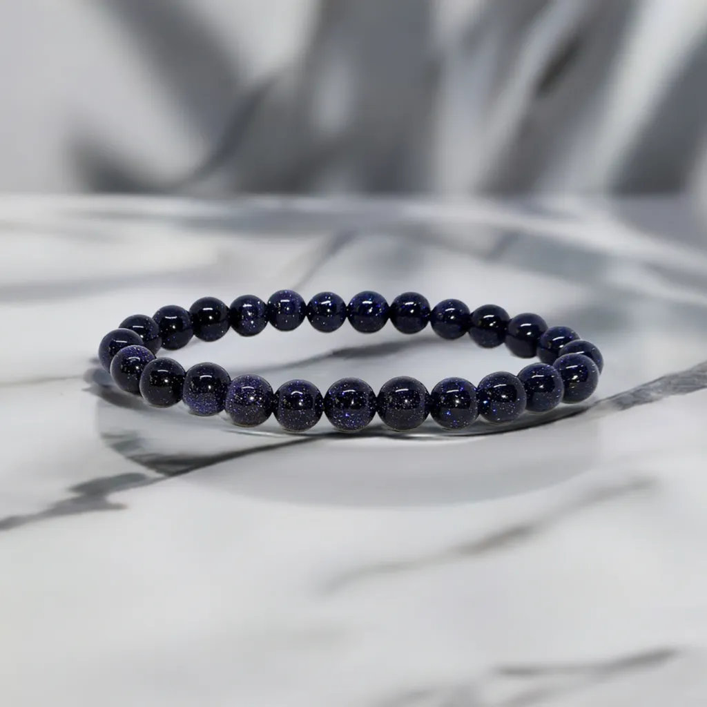 Real Blue Goldstone Beaded Elastic Bracelet – Healing Crystal Jewelry for Men & Women