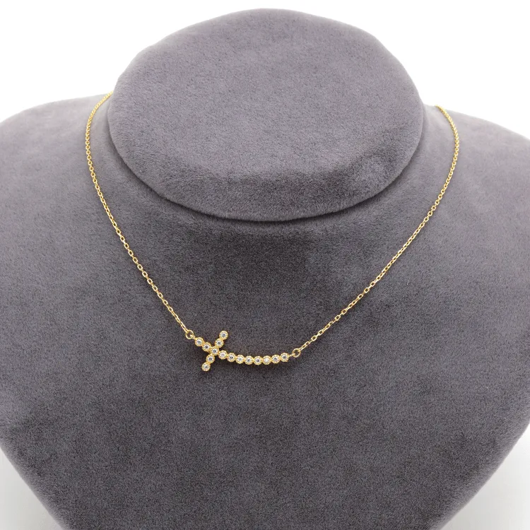 Real Gold Luxury Stone Cross Necklace 0141 N1414