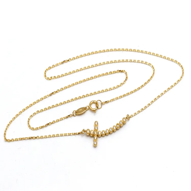 Real Gold Luxury Stone Cross Necklace 0141 N1414