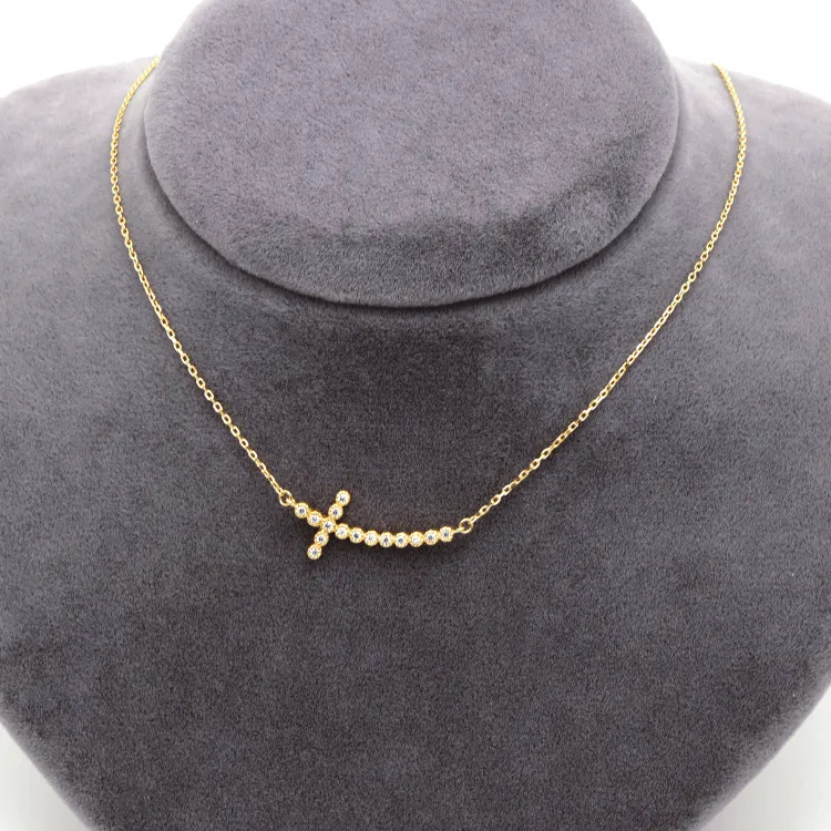 Real Gold Luxury Stone Cross Necklace 0141 N1414