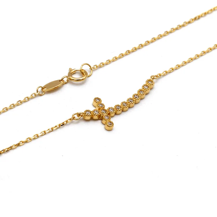 Real Gold Luxury Stone Cross Necklace 0141 N1414