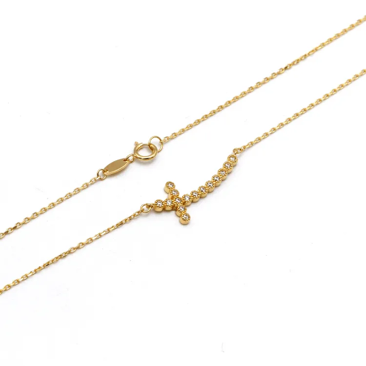 Real Gold Luxury Stone Cross Necklace 0141 N1414