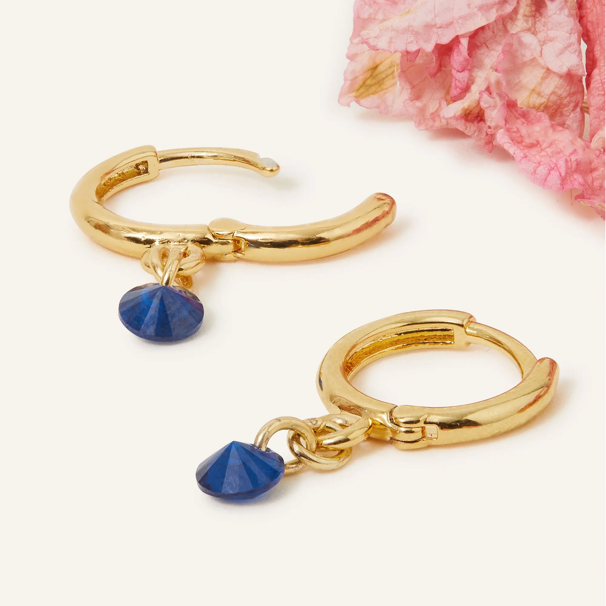 Real Gold Plated Blue Z Sparkle Huggies Earrings