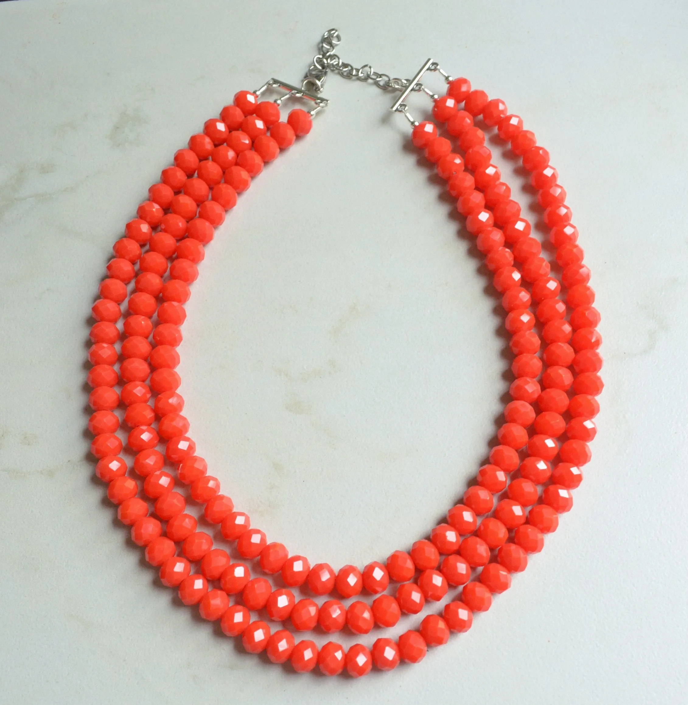 Red Glass Bead Multi Strand Chunky Statement Necklace - Jennifer