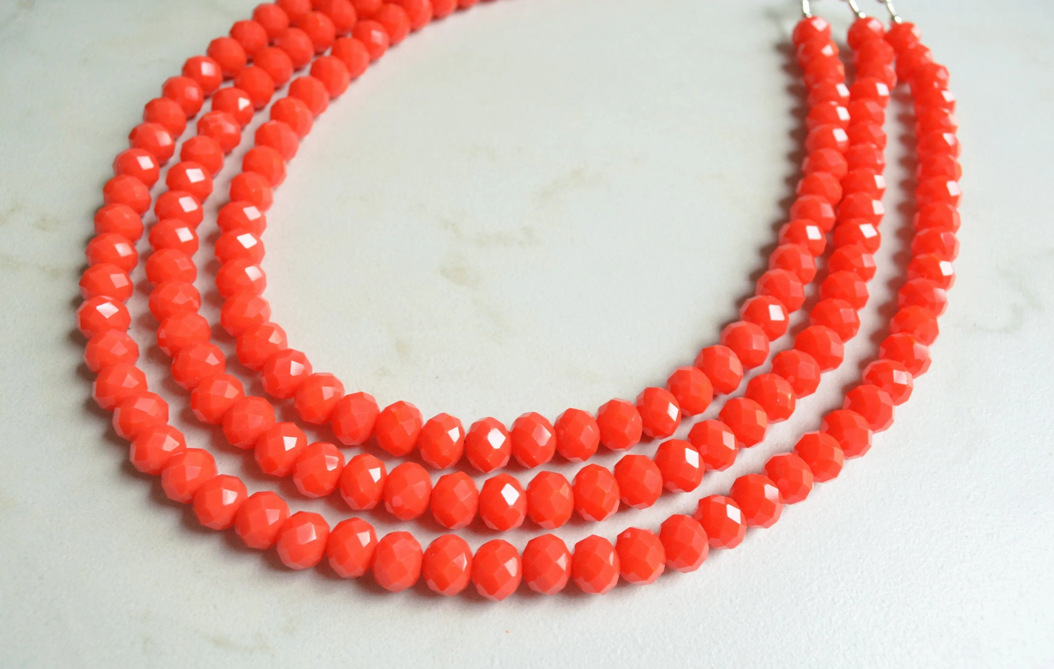 Red Glass Bead Multi Strand Chunky Statement Necklace - Jennifer