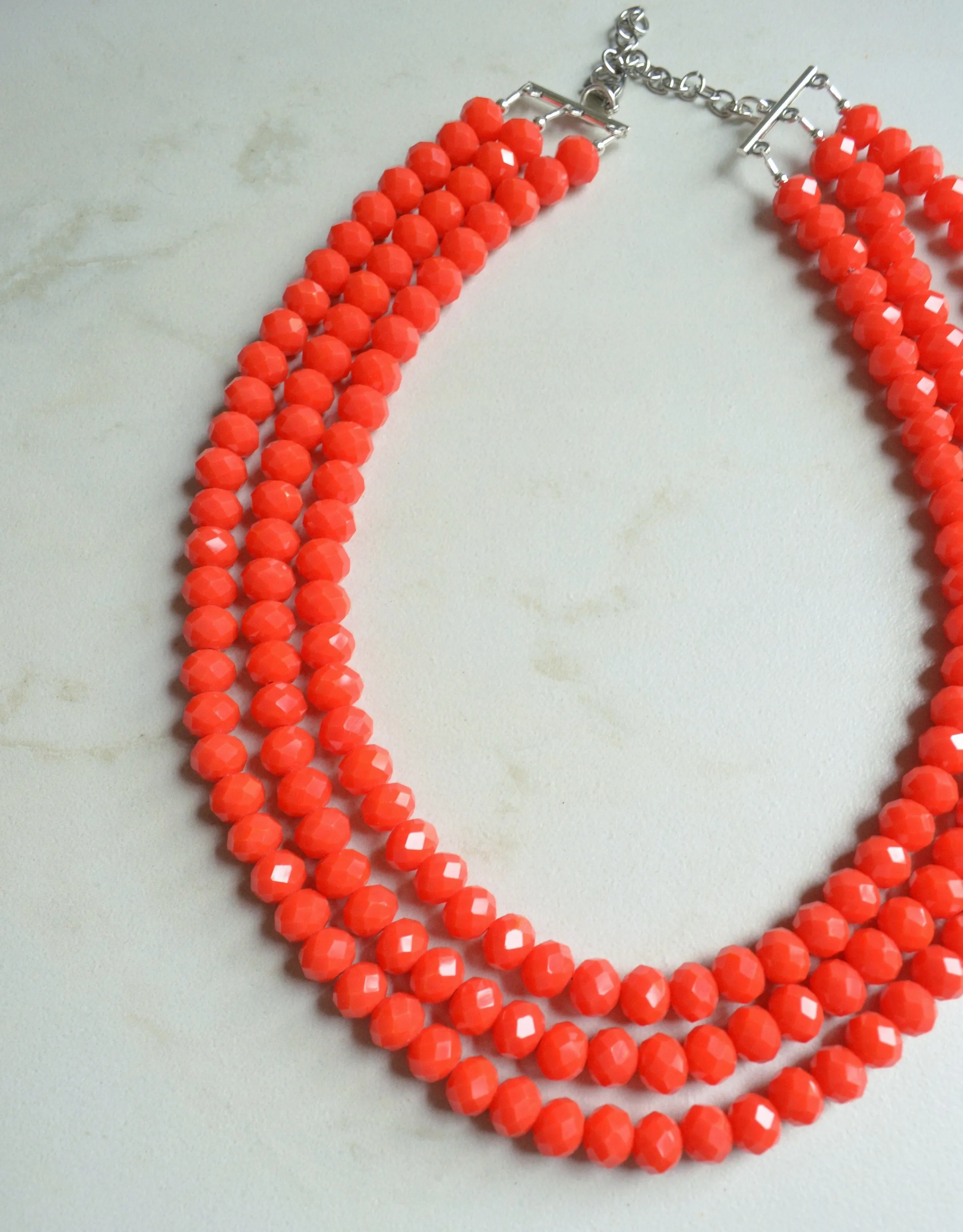 Red Glass Bead Multi Strand Chunky Statement Necklace - Jennifer