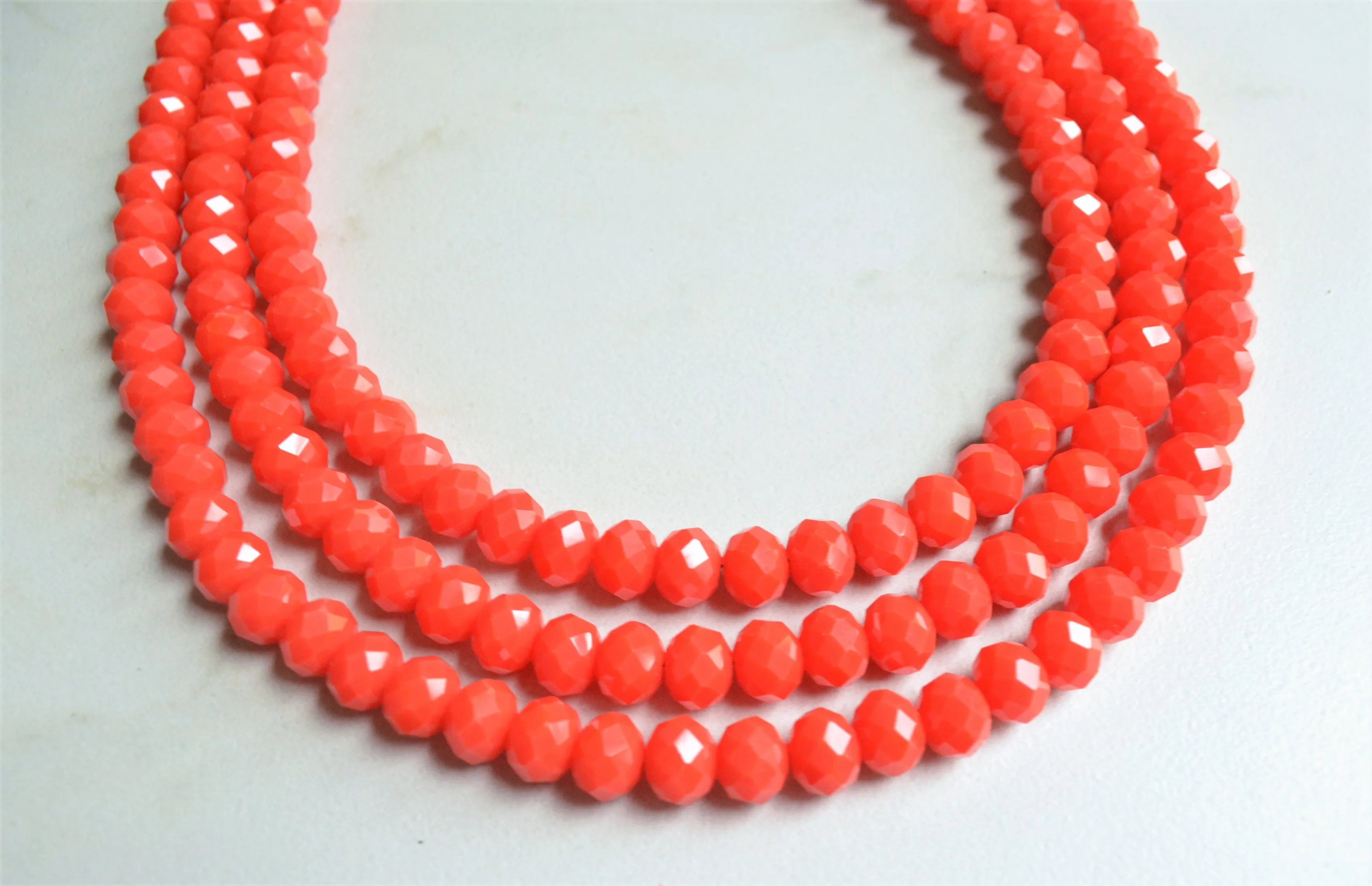 Red Glass Bead Multi Strand Chunky Statement Necklace - Jennifer