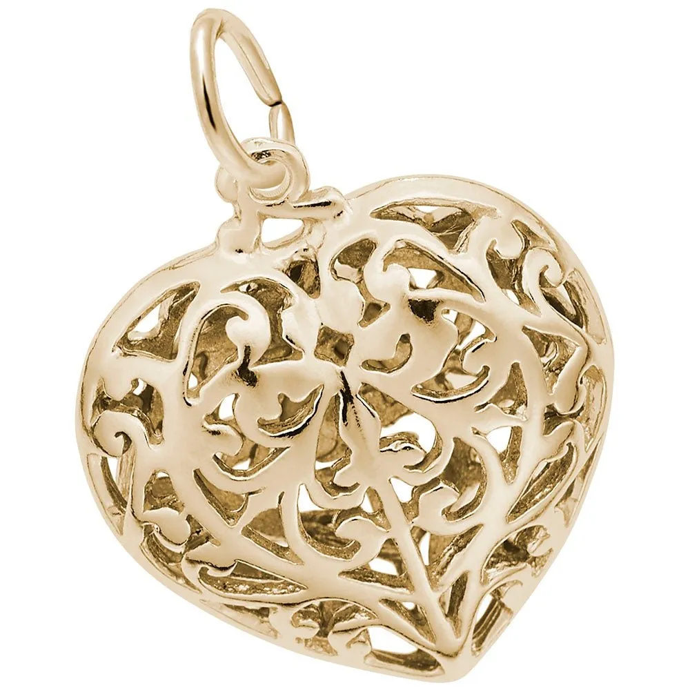 Rembrandt Charms - Filigree Heart Charm - 3618