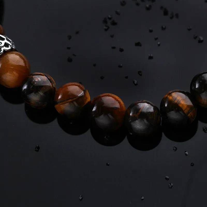 Retro European and American Men's Buddha Head Tiger Eye Beads Bracelet in Titanium Steel